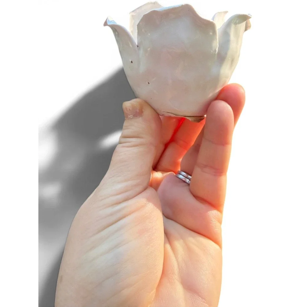 Tea Light Candle Holder Set White Ceramic Rose Vintage Floral Shabby Chic Decor